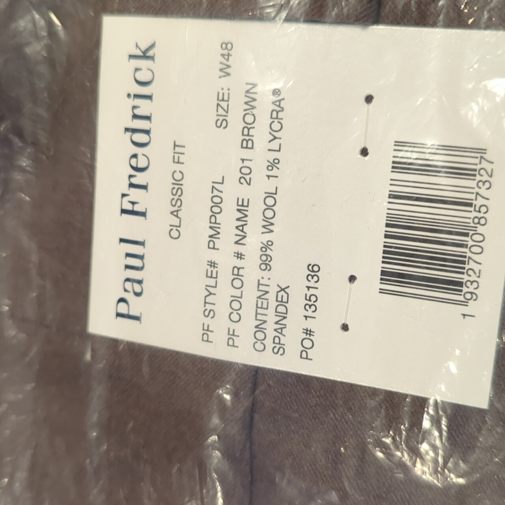 Paul Frederick brown classic fit chinos with pleats size 48w New. - Picture 3 of 5